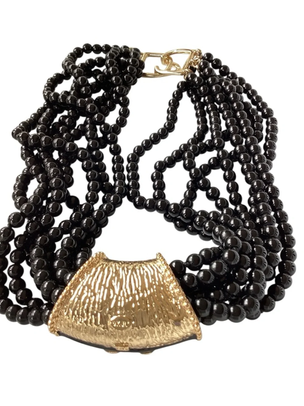 Vintage KJL Black Glass Beaded Enamel Necklace - Picture 3 of 4